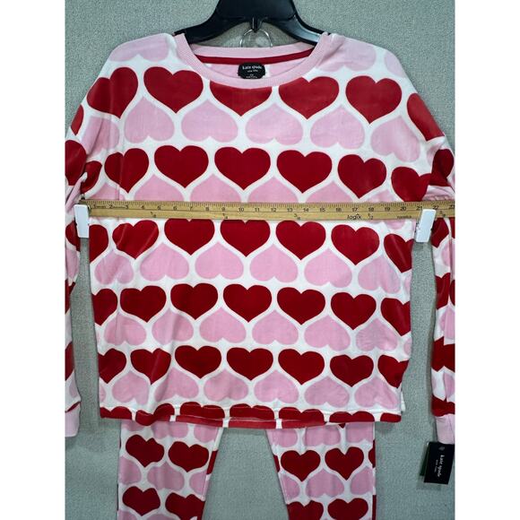 NWT Kate Spade Heart Print velour Pajama Set Small Pink Red Long Sleeve Joggers - Picture 8 of 15